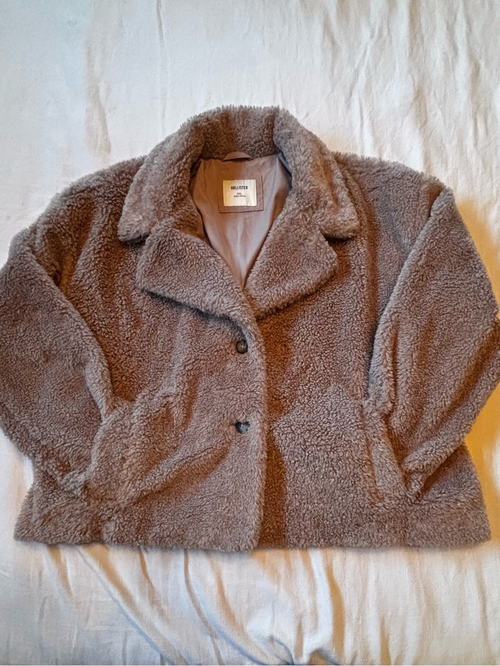Hollister Faux Fur Teddy Coat in Taupe Size XXL